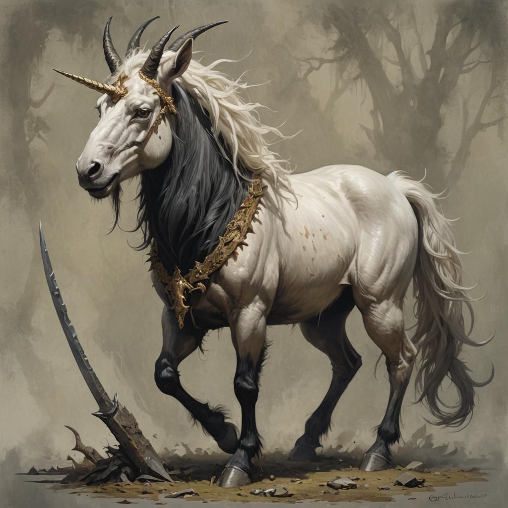 Sinister Unicorn with Goat Beard, Rutkowski Style