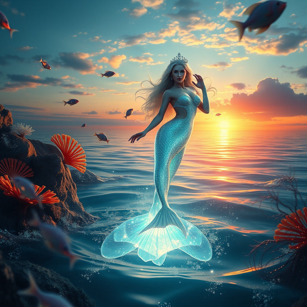 Iridescent Siren Mermaid in Ethereal Oceanic Realm
