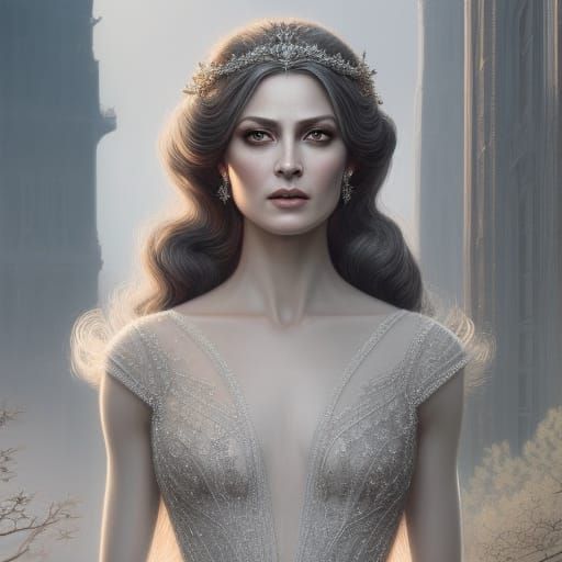 Luminous Grey Lady Portrait with Intricate Details