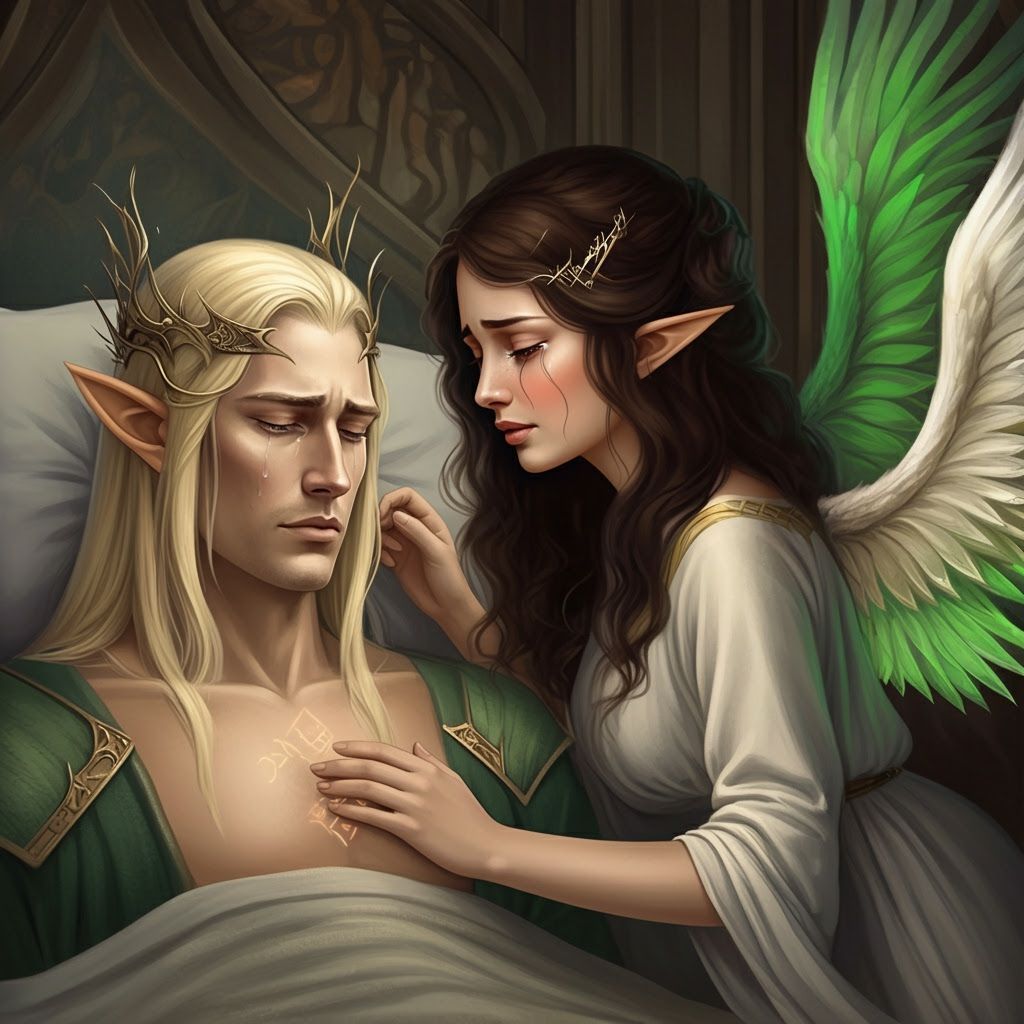 Fantasy Art: Angelic Healer Protecting Elf King