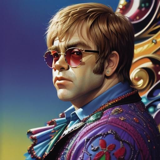 Elton John 1970s Portrait in Splash Art Style