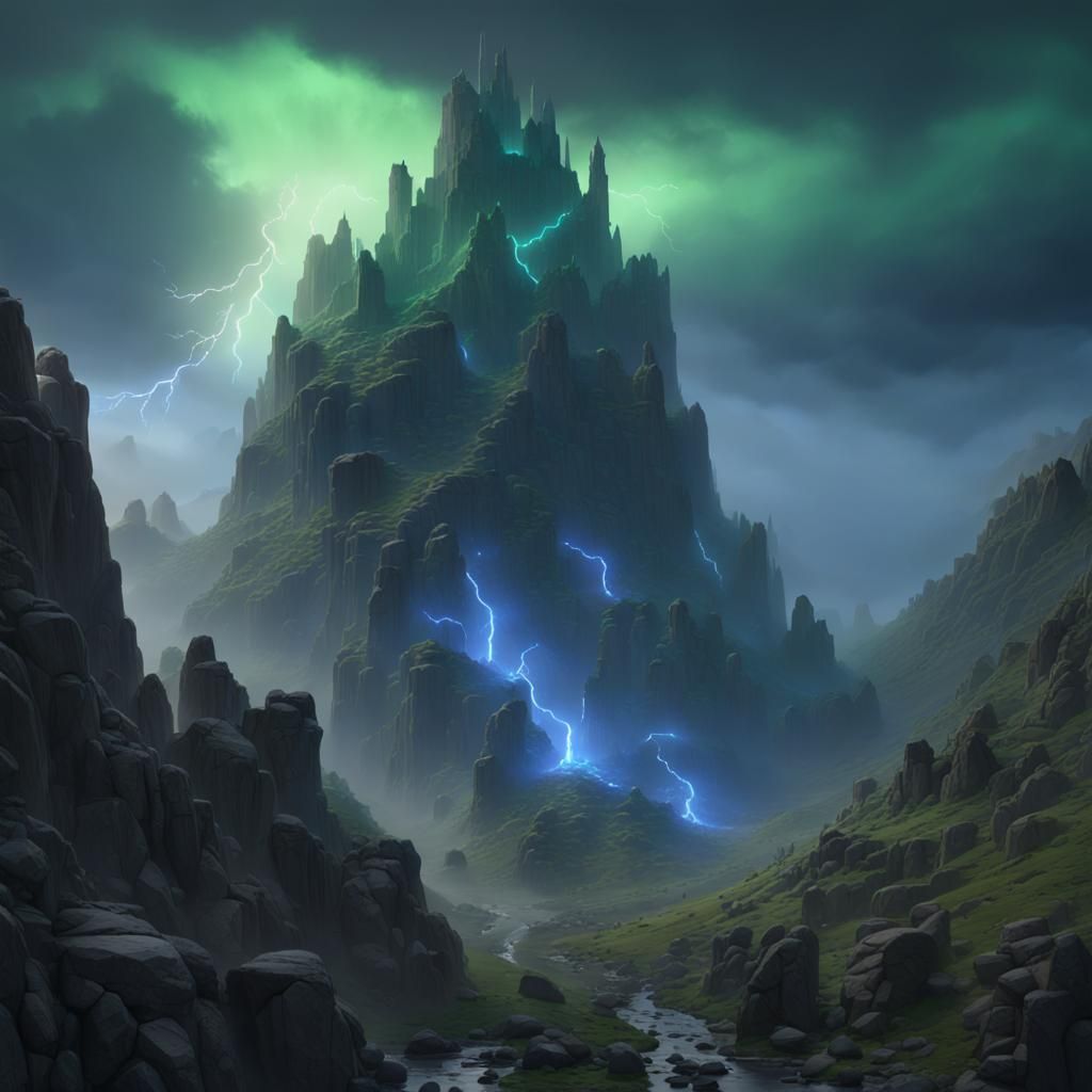 Majestic Rock Giant in Thunderstorm Landscape