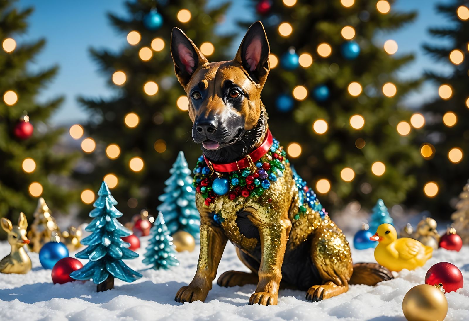 Christmas Malinois Dog Glass Sculpture