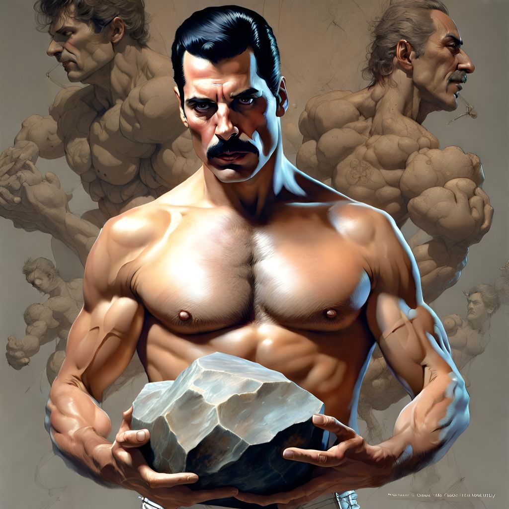 Freddie Mercury Portrait Holding Rock, Digital Art