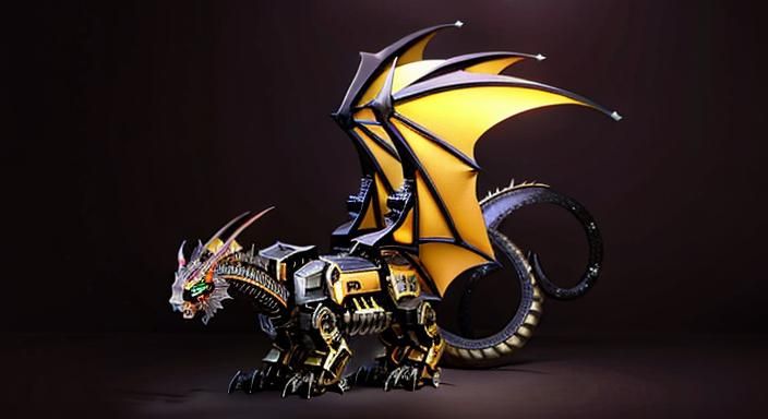 Cybernetic Dragon with Metal Wings and Robotic Features