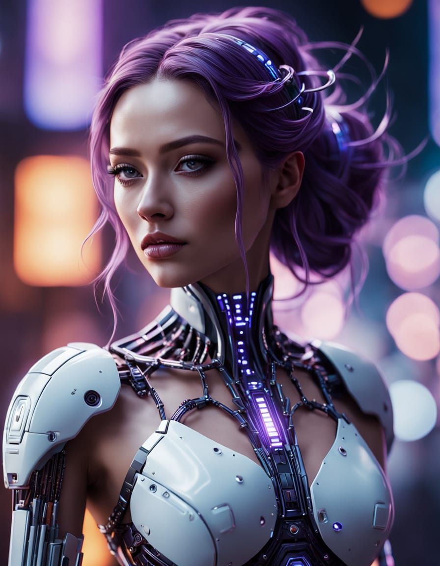 High-Tech Maiden with Droid in Sci-Fi Style