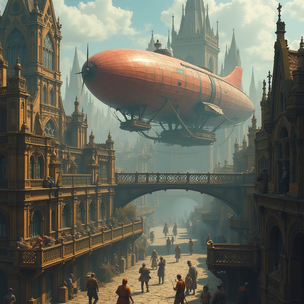 Gothic Steampunk Metropolis in Industrial Grit and Nostalgic...