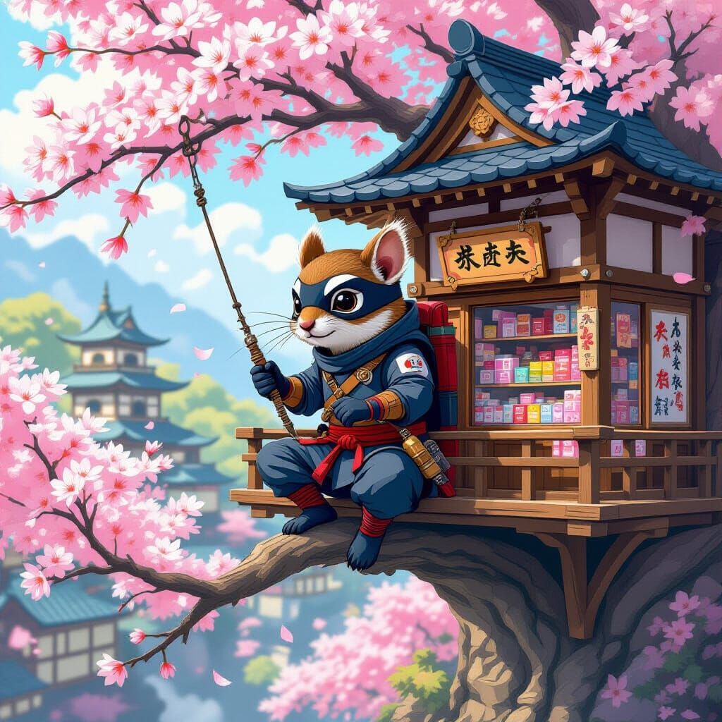 Ninja Squirrel Heist in Japan: Miyazaki-Inspired Art