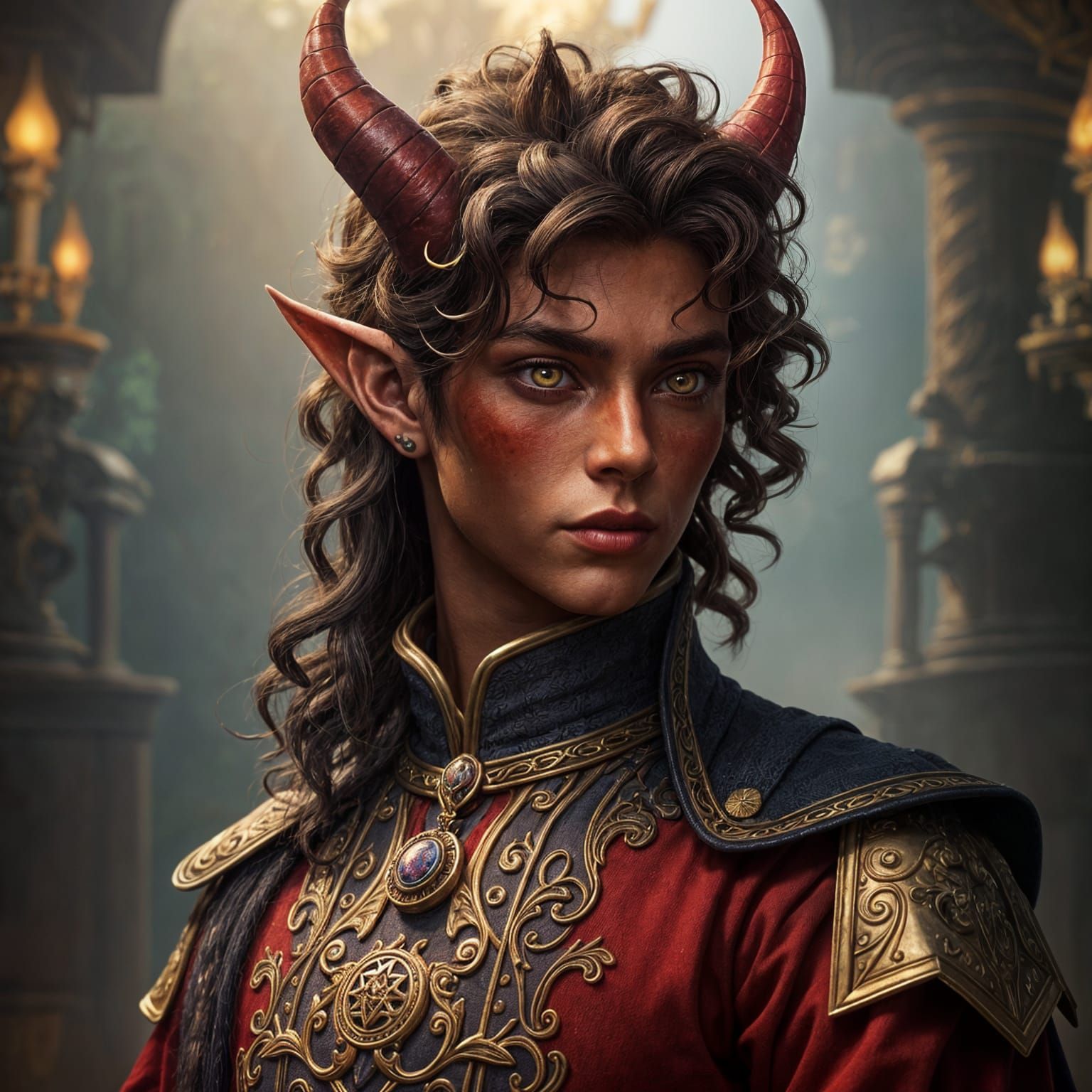 Elegant Tiefling Prince in Rich Fantasy Colors