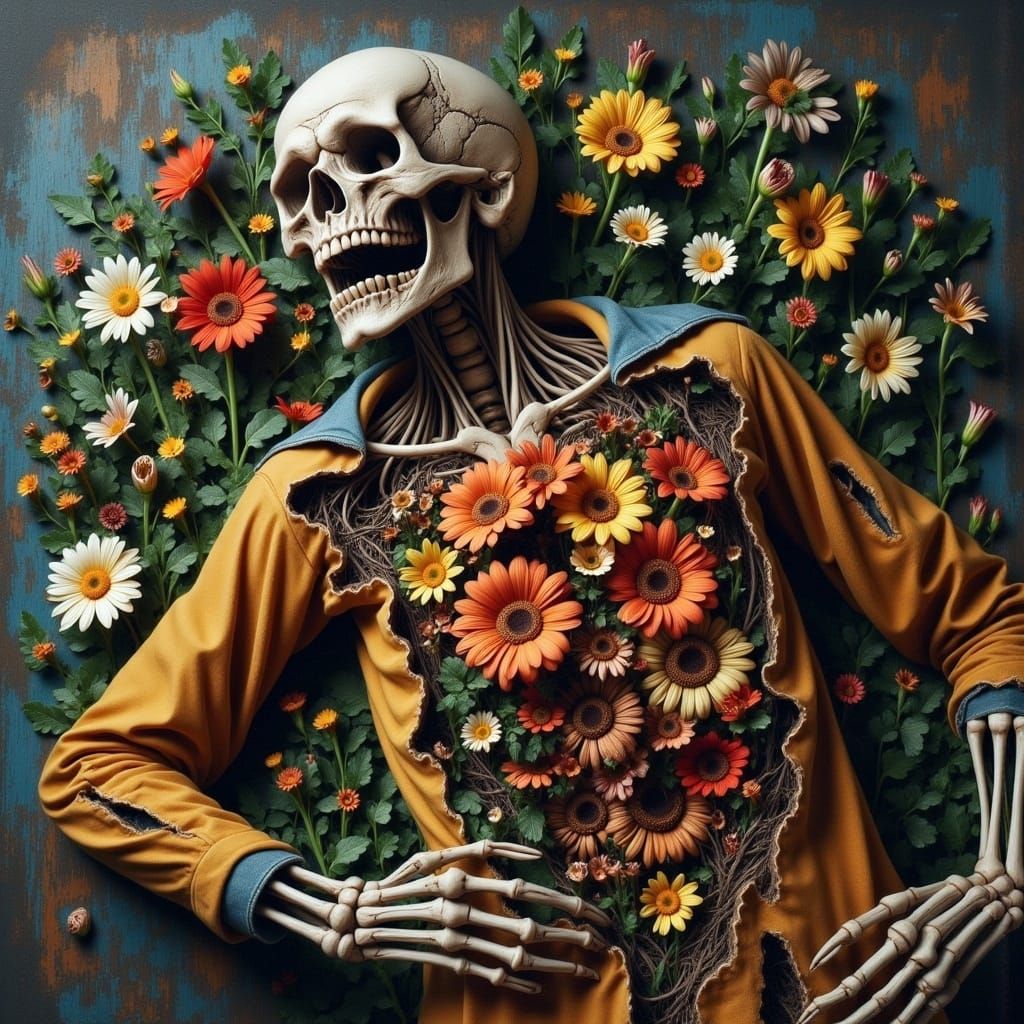 Undead Zombie's Floral Chest in Biomechanical Style