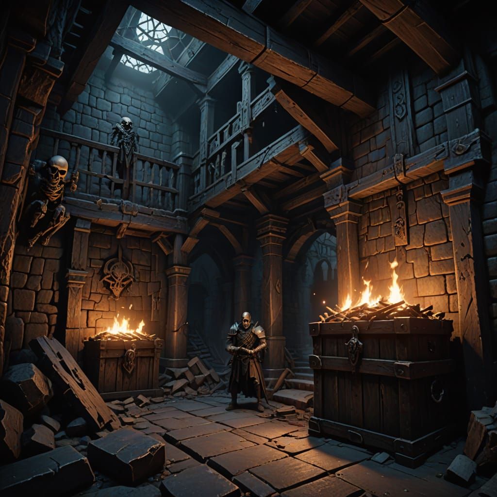 Skeletal Warriors Guard a Mysterious Wooden Chest in a Dark ...