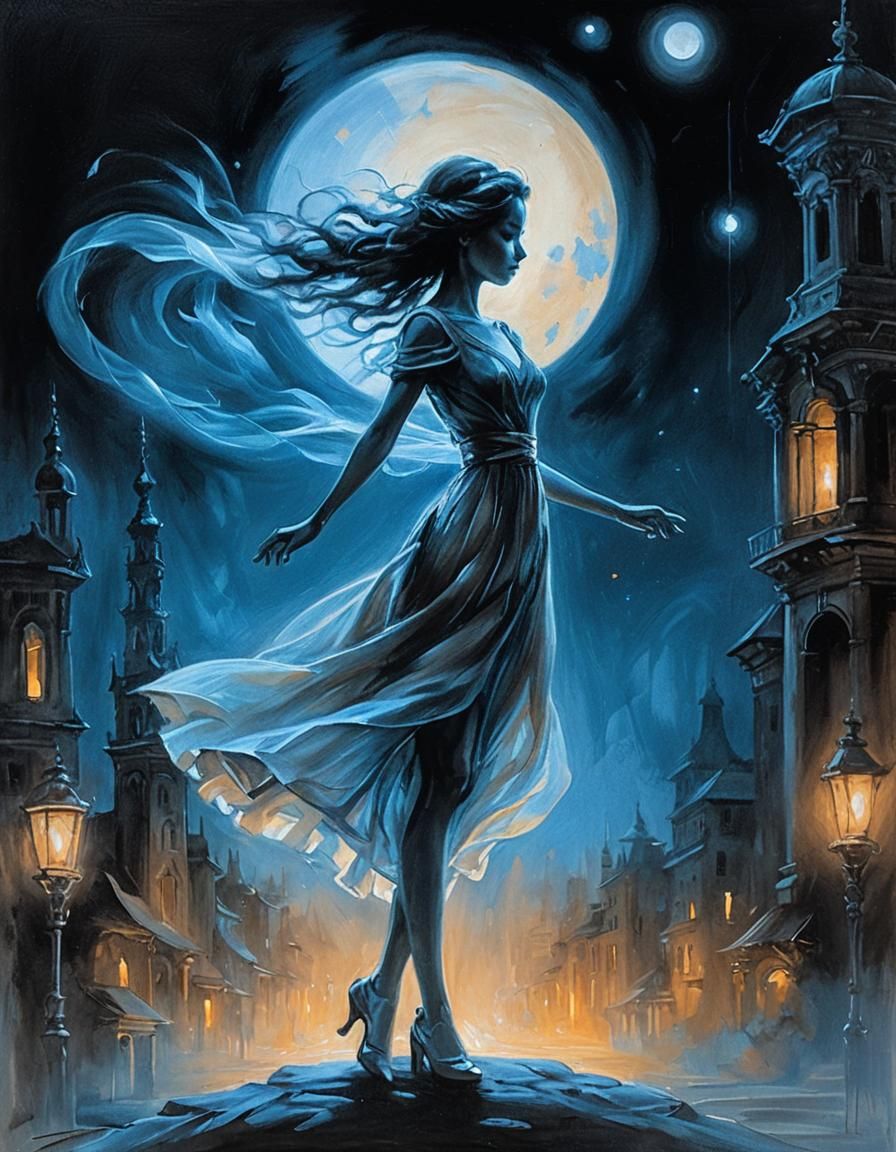 Girl in Dress: Sepia Oil and Charcoal Painting