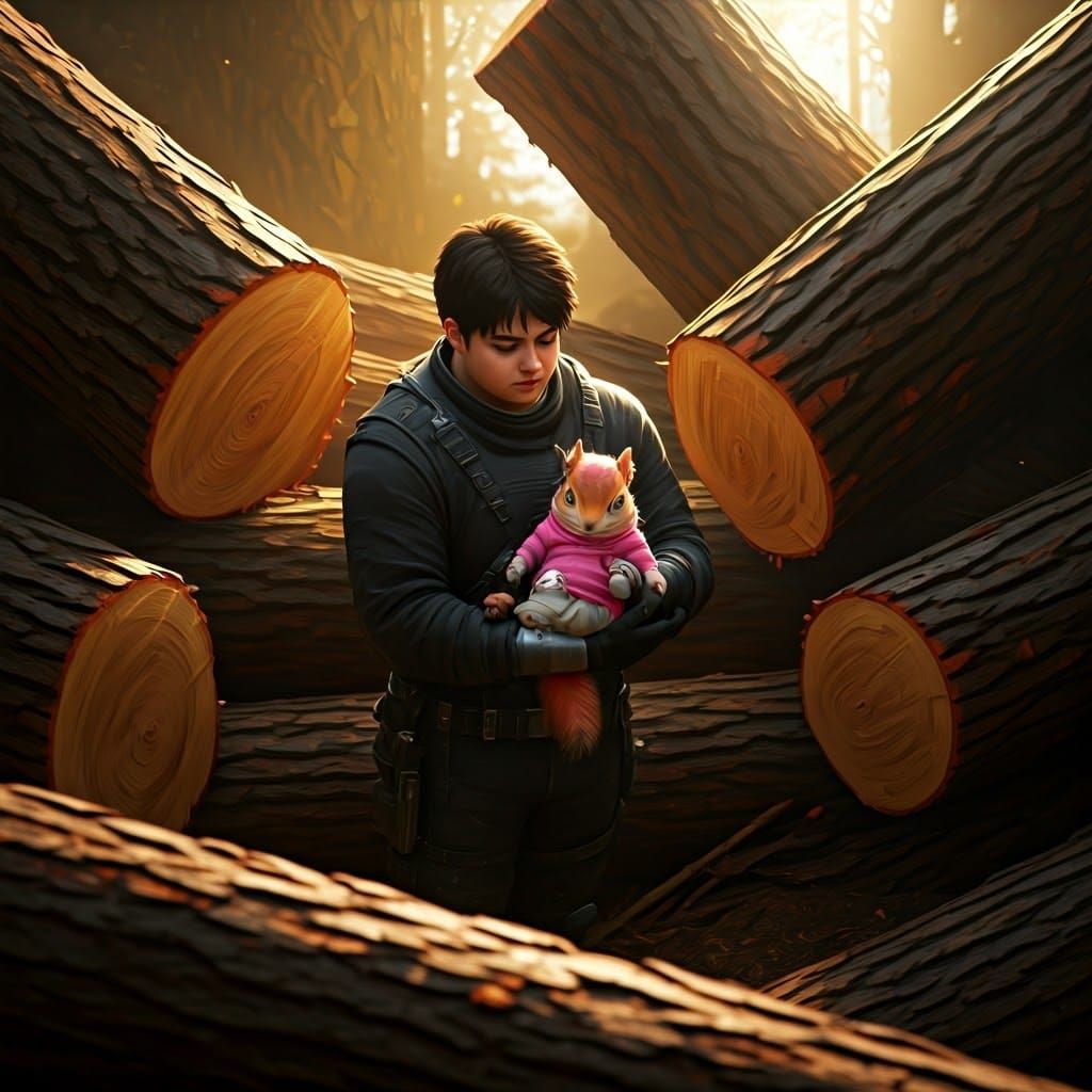 Man Rescues Squirrel: Atmospheric Digital Art