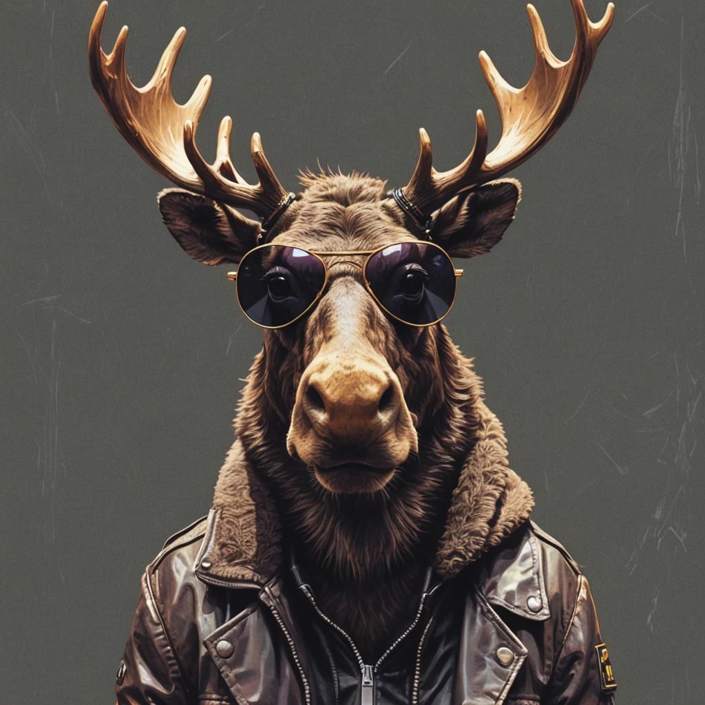 Anthropomorphic Moose Portrait with Glitch Effects