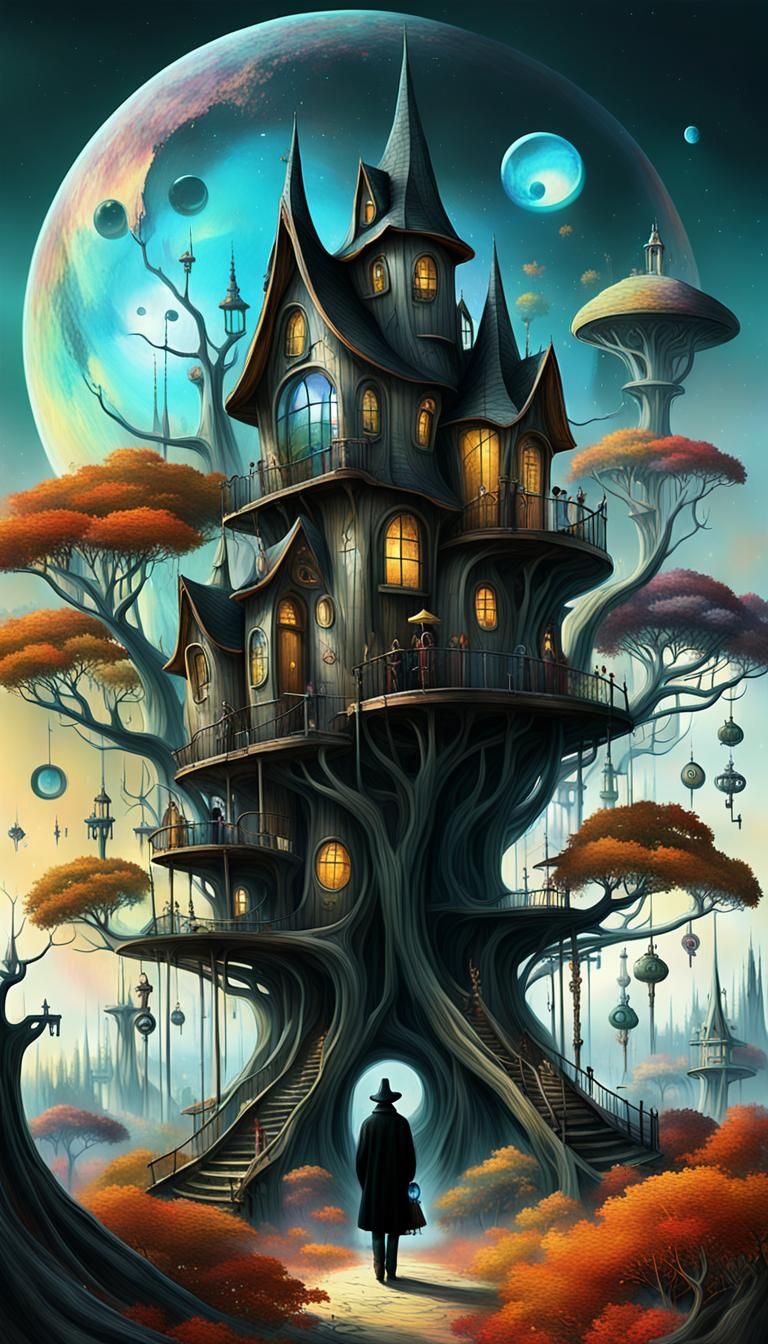 Surreal Autumn City on Forest Planet