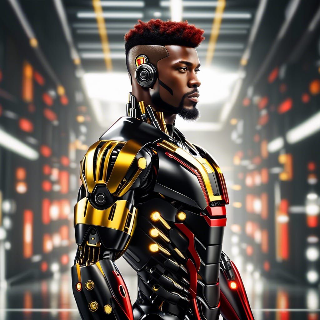 Melanesian Cyborg with Tricolor Chrome Design