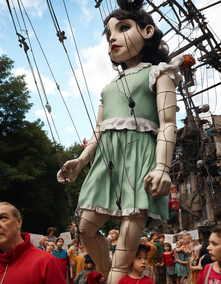 Giant Girl Doll Walks Among Tiny Humans