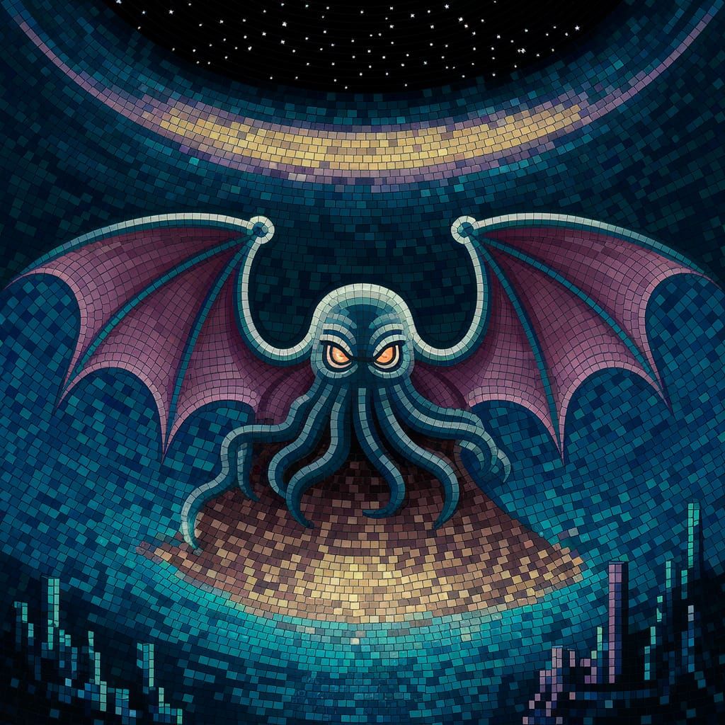 Cthulhu Awakens Under Celestial Alignment in Haunting Mosaic