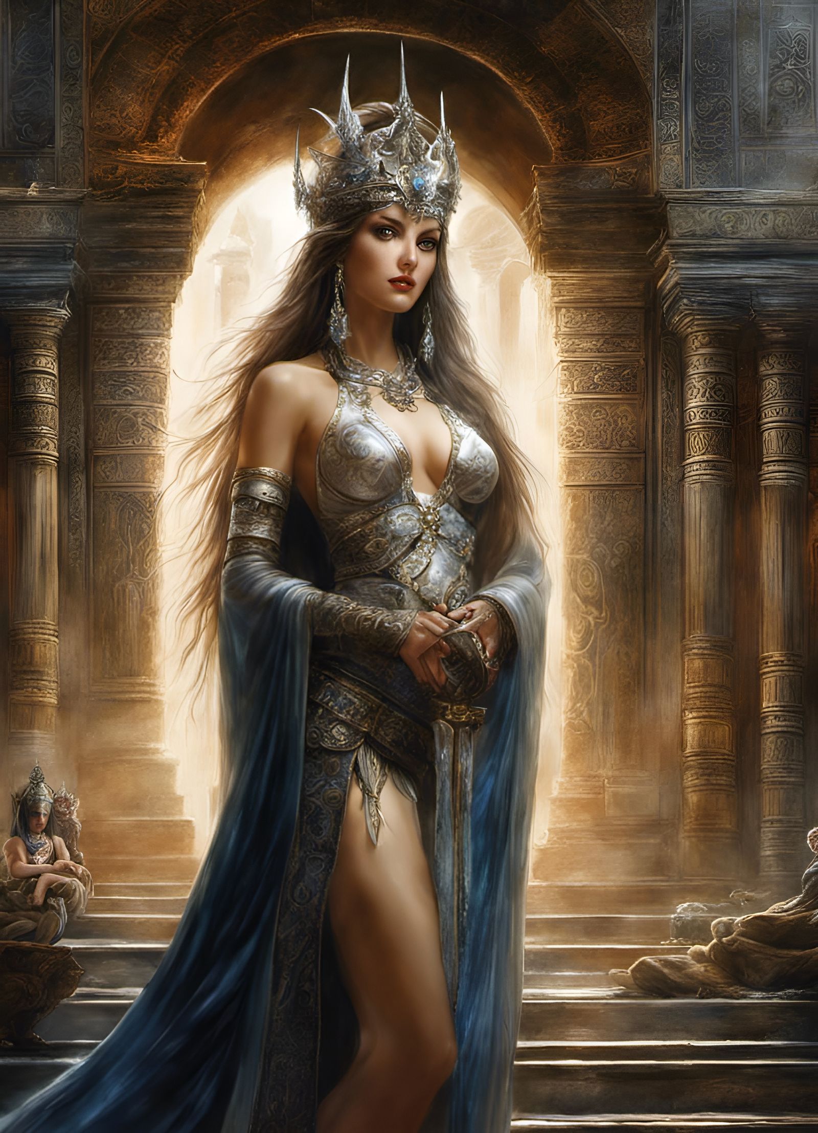 Priestess Disrobing in Fertility Temple: Dark Fantasy Art