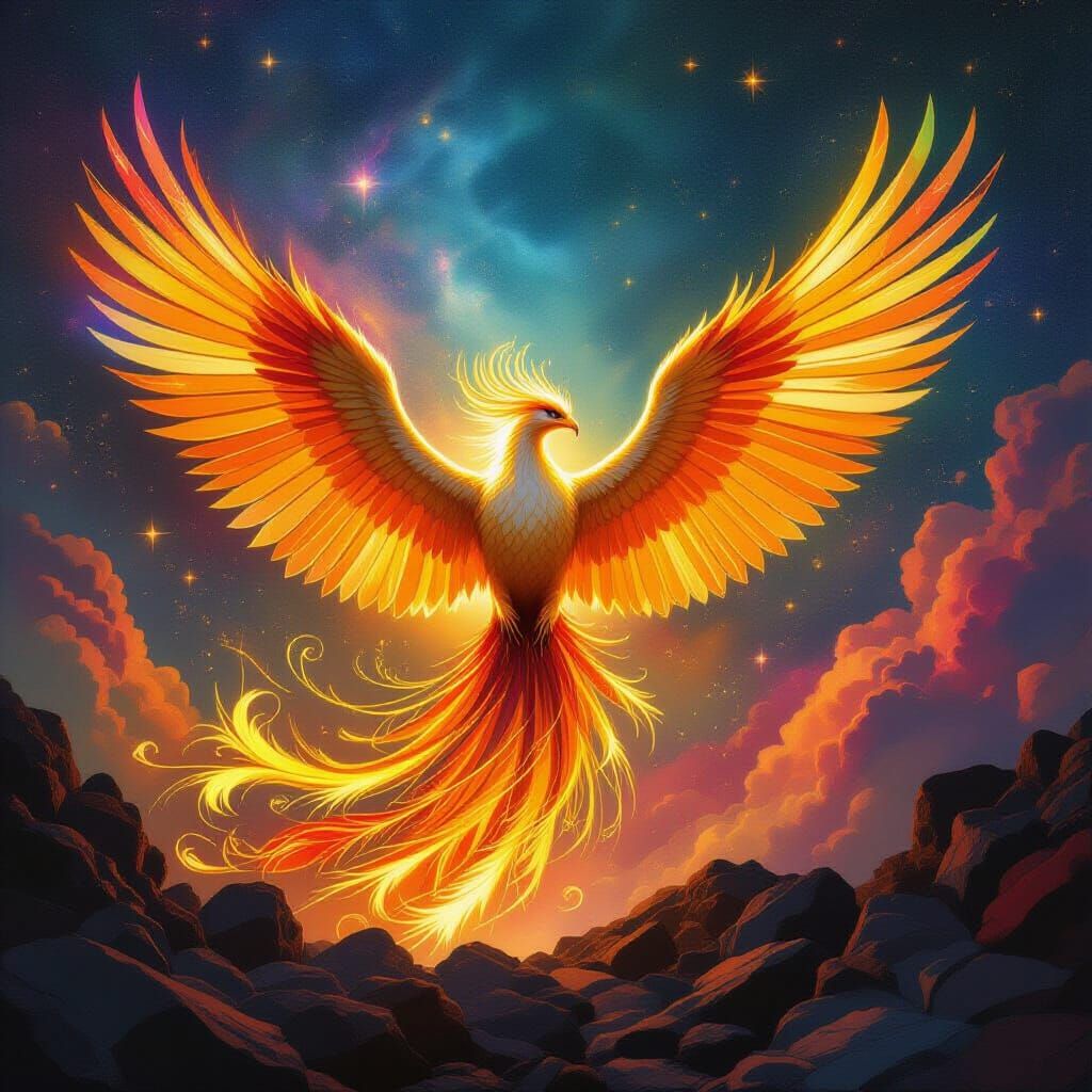Majestic Phoenix Rises from Ashes in Cosmic Nebula