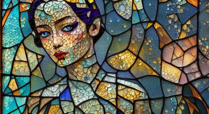 Vibrant Stained Glass Mosaic of Abstract Landscape