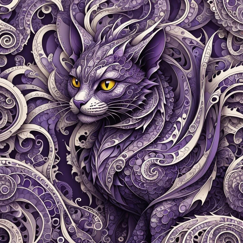 Abstract Fractal Purple Dragon-Cat in 3D