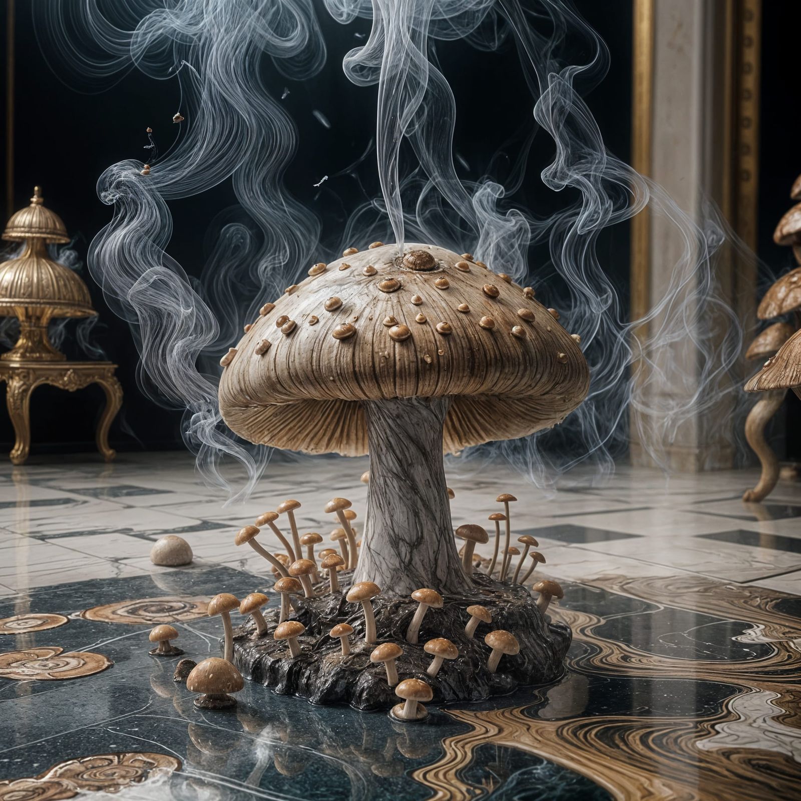 Surreal Melting Mushroom Scene in Cinematic Lighting