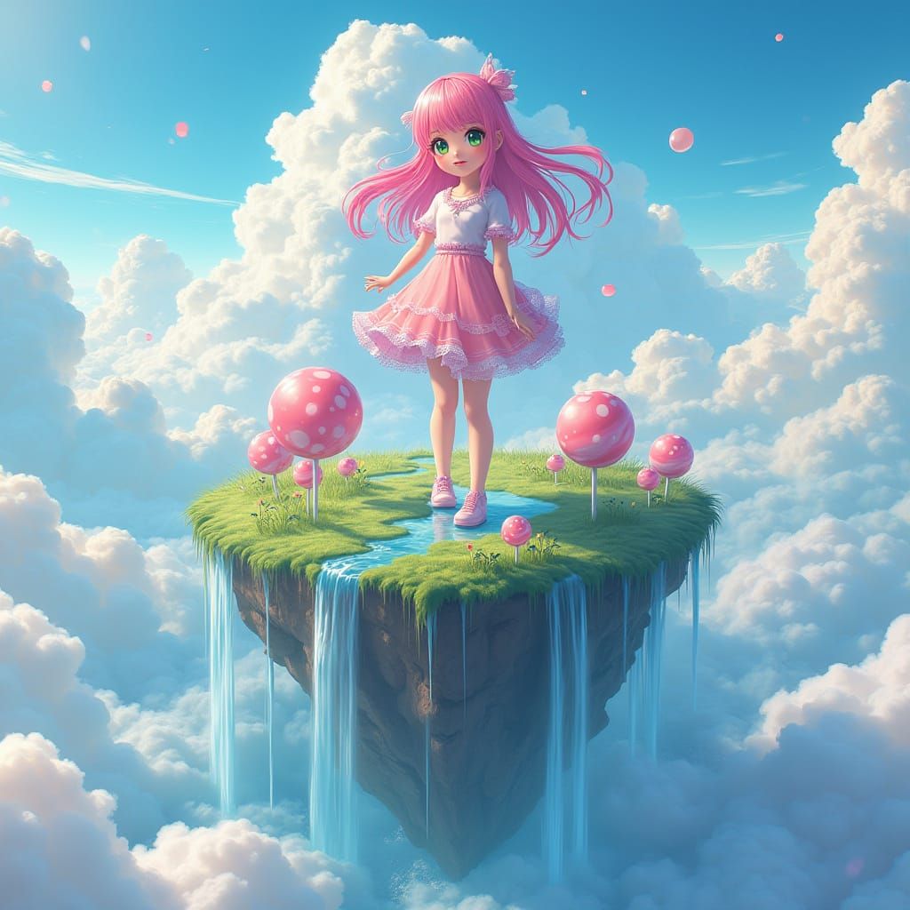 Anime Girl Reigns Over Whimsical Candy Island