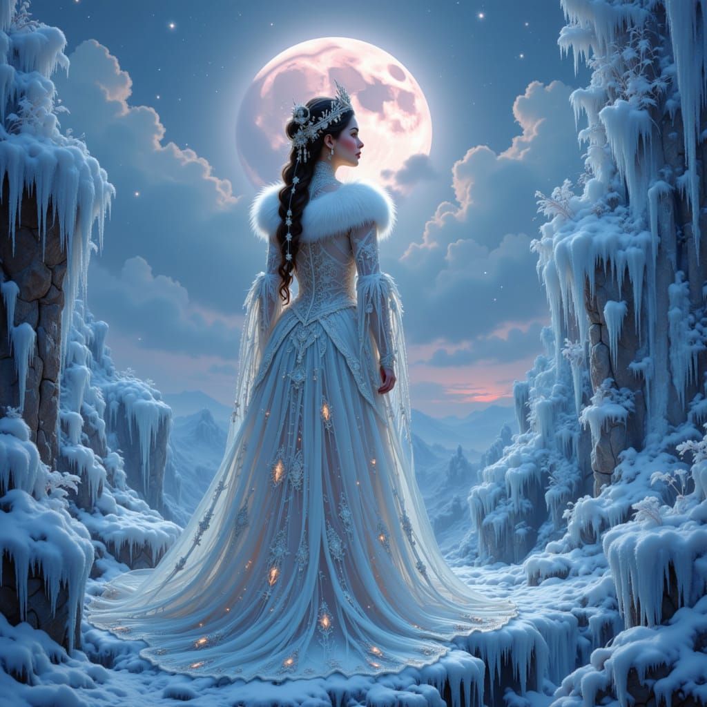 Tsarina on Ice Bridge Under Pink Moon