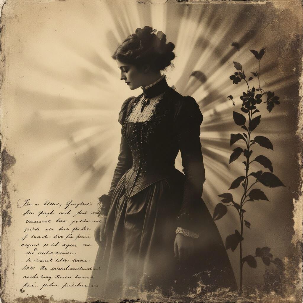 Victorian Figure Dissolving into Sepia Mist