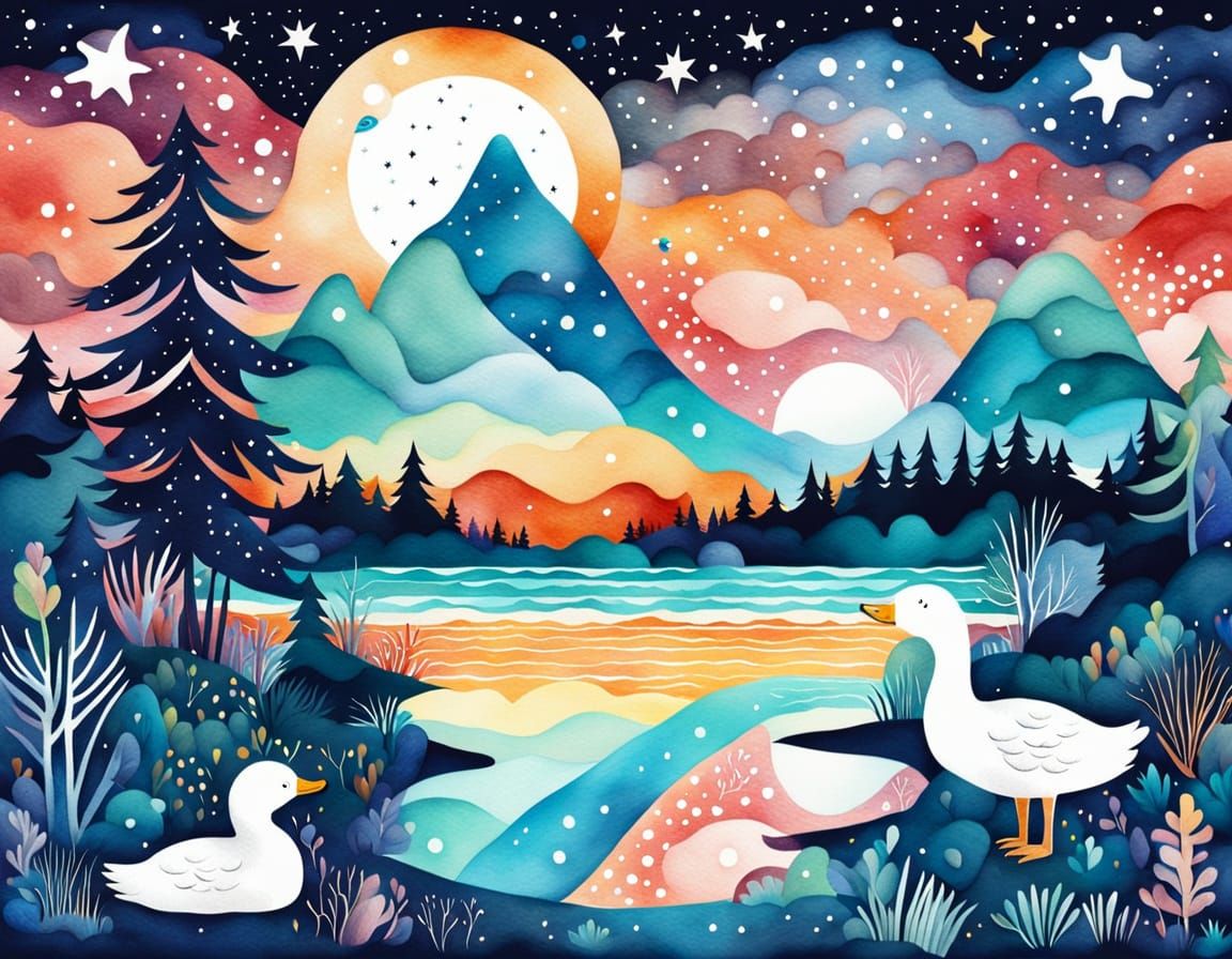 Surreal Yeti Merges Forest and Ocean in Dreamlike Aquarelle ...