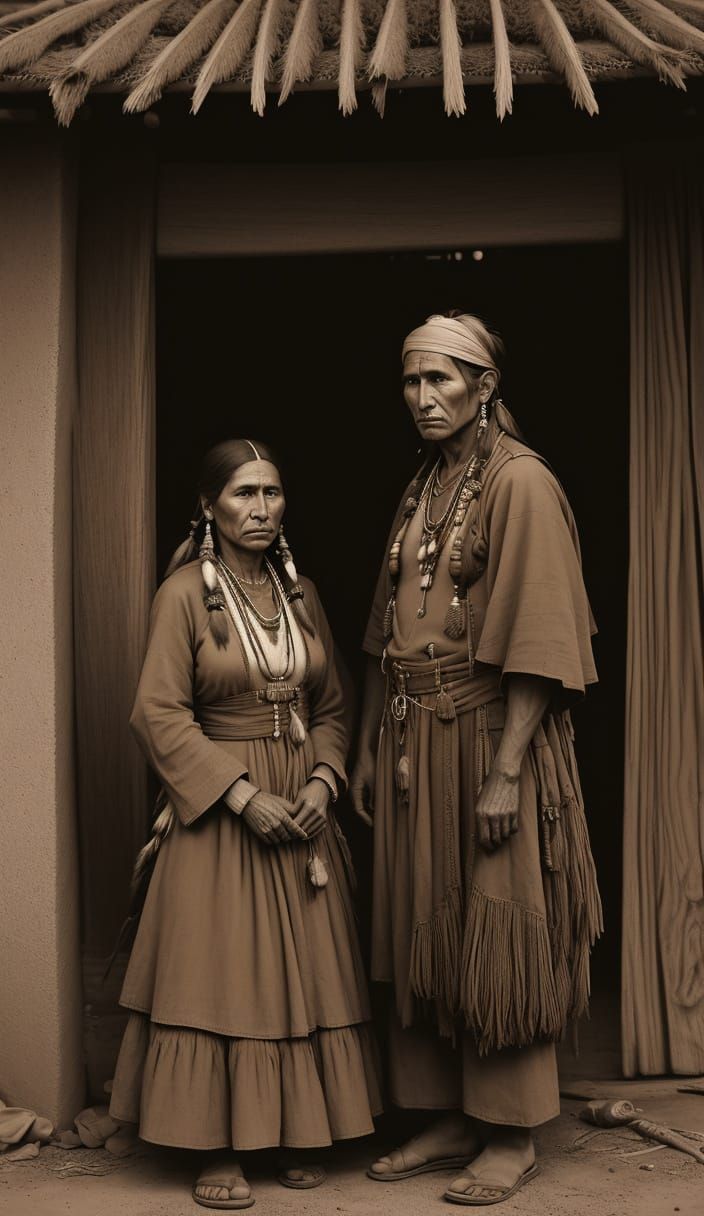 Sepia Portrait of Native Americans in Natural Light