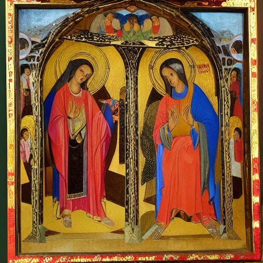 Cosmic Library in Byzantine and Expressionist Styles