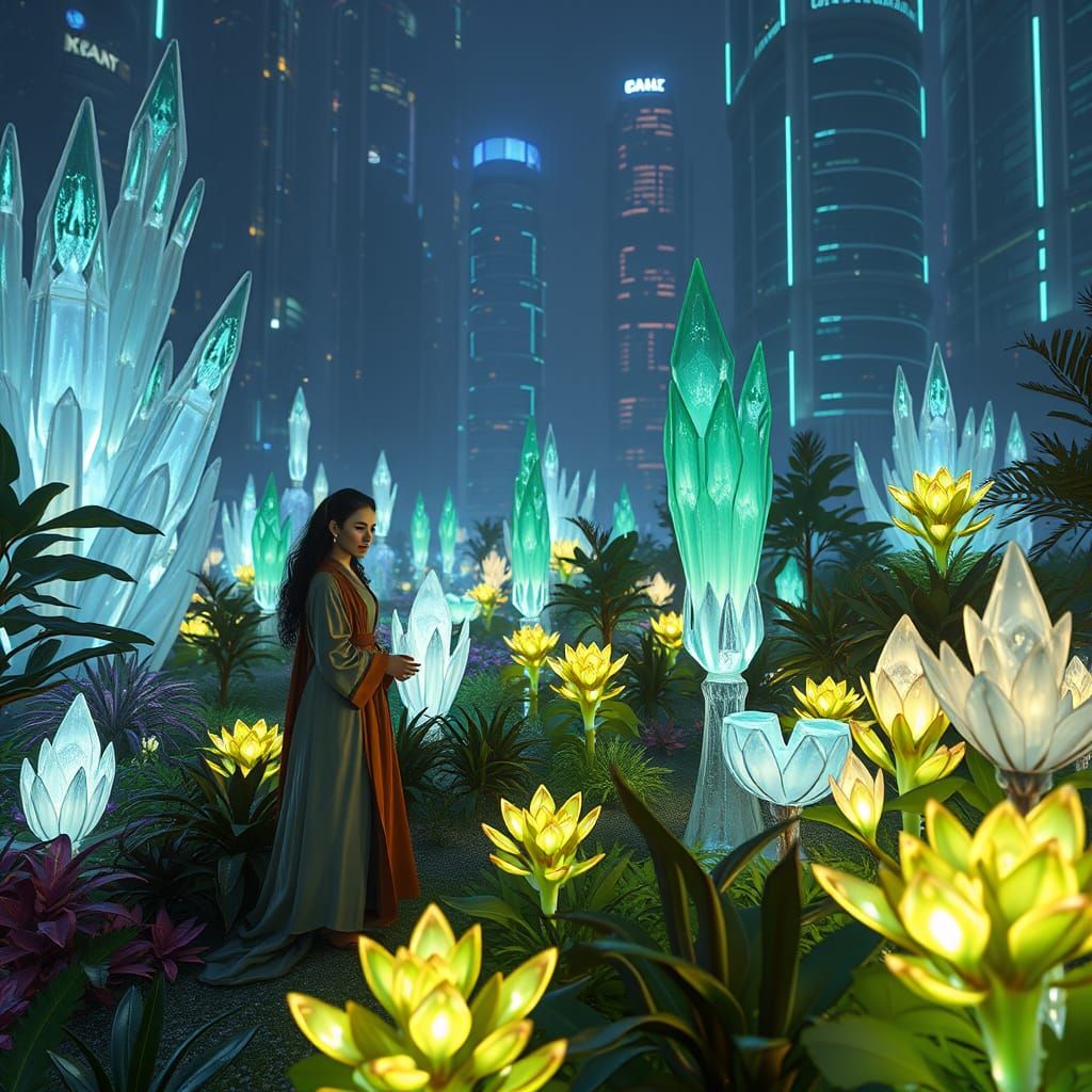 Futuristic Garden with Bioluminescent Plants in 8k