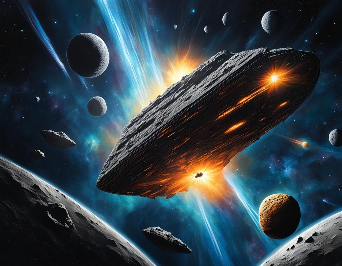 Alien Spaceship Navigates Asteroid Field in BelleDeesse Styl...