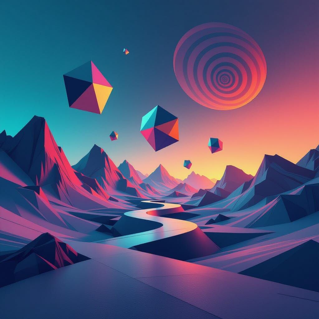 Futuristic Geometric Landscape with Neon Gradients