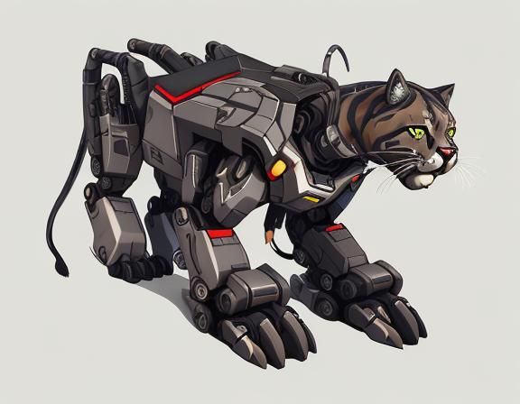 Robotic Cougar Cat Mecha in Anime Style