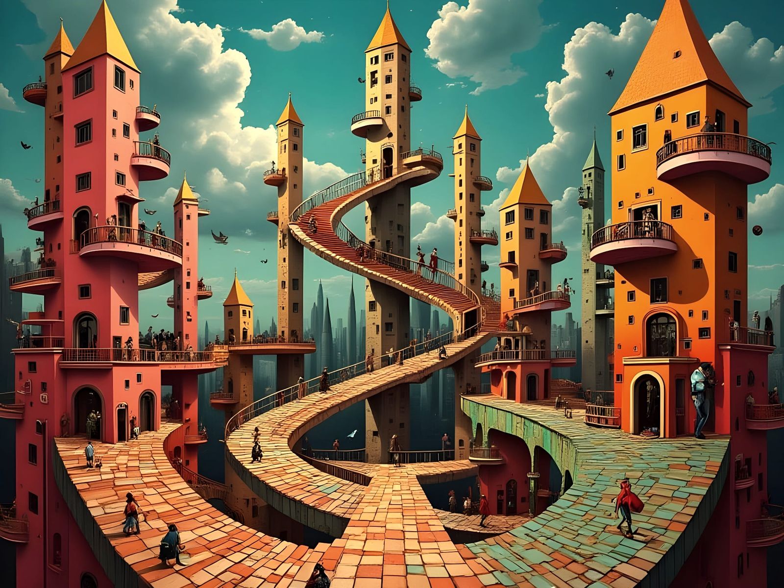 Escher-Inspired Impossible Tower with Optical Illusions