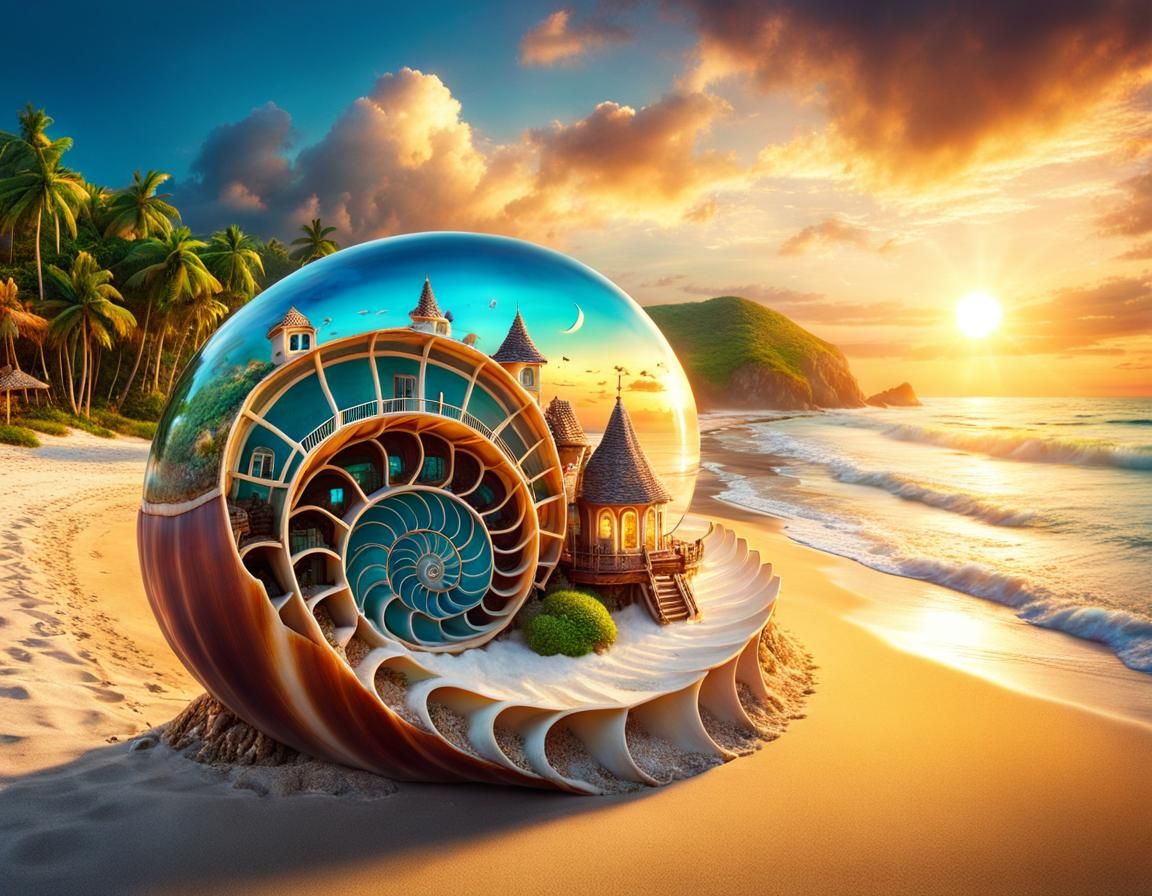 Fantasy Village in Nautilus Shell at Sunrise