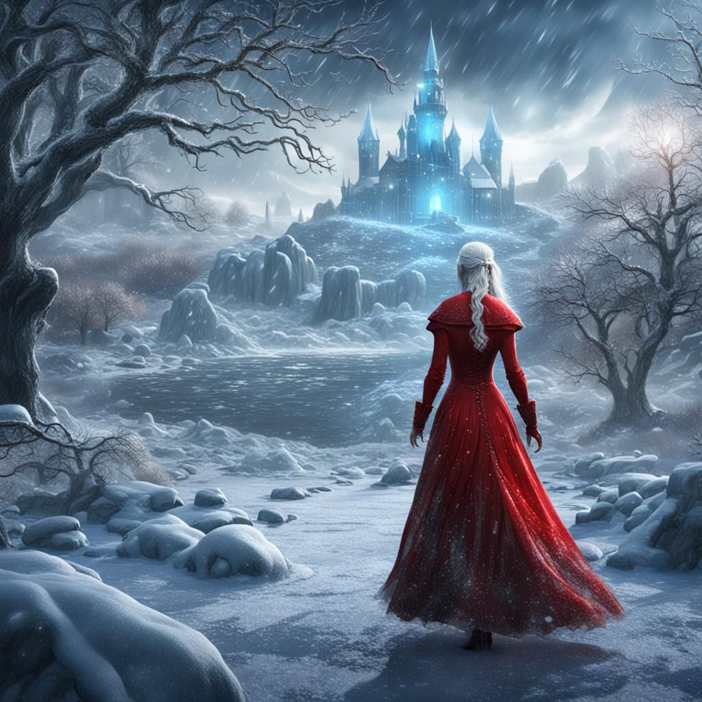 Icy Iceland: Killer Frost in Red Dress, Digital Art