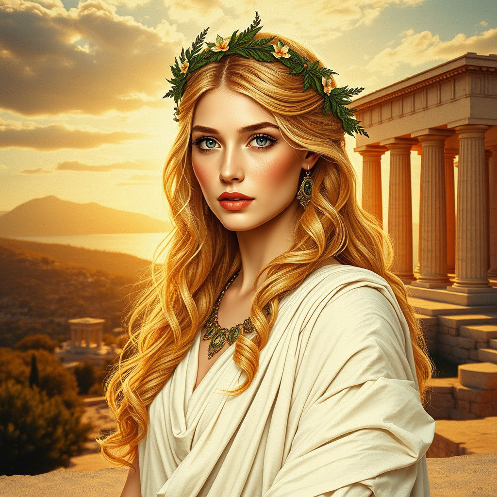 Golden-Haired Woman in Ancient Greek Attire