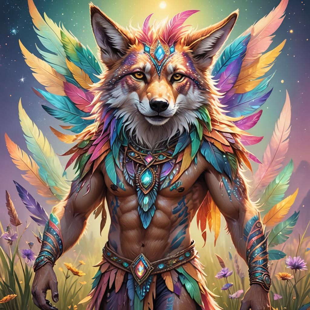 all vibrant pastel rainbow sparkle wings on an anthropomorph...