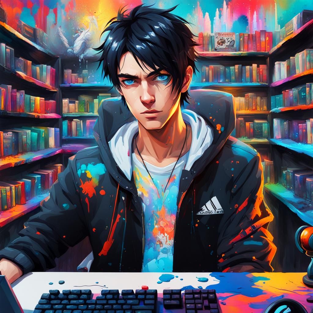 Close up pretty gamer boy