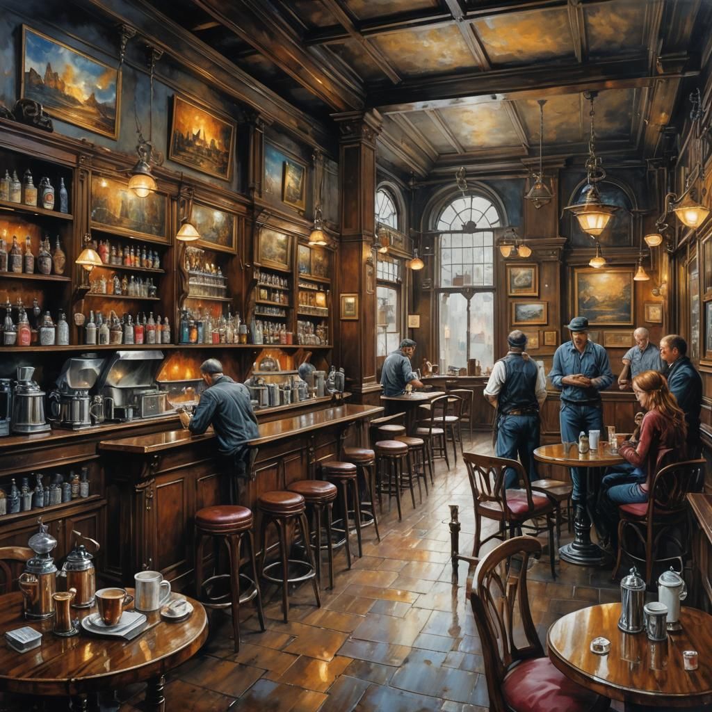 Coffee Cafe Shop in Mixed Artistic Styles