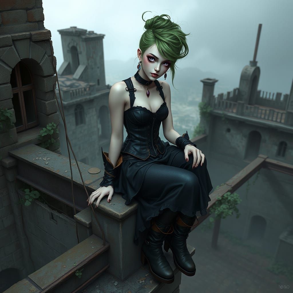 Steampunk Goth Siren with Piercing Purple Eyes