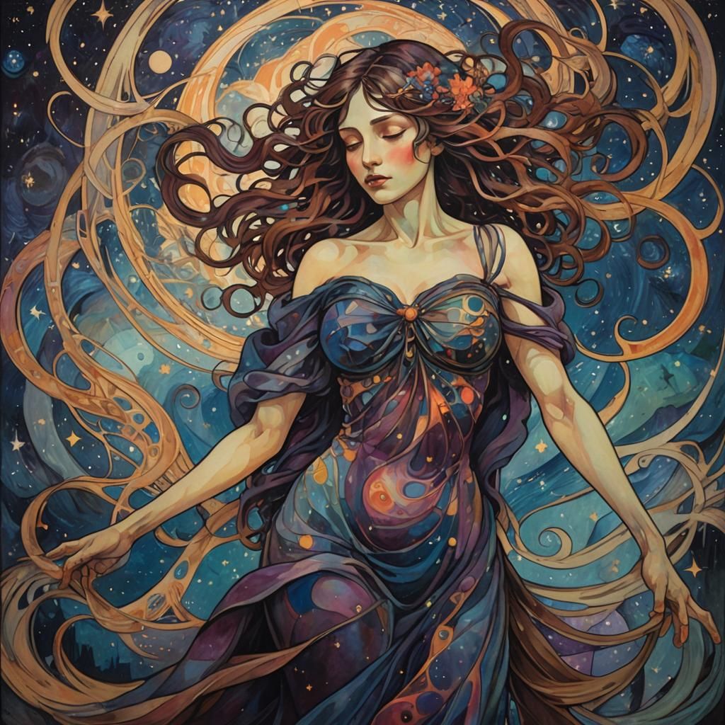 Deformed Figure under Zaffre Starry Night in Expressionism