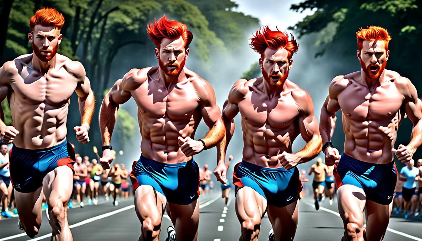 Hyperrealistic Redhead Runners in Detailed Matte Painting