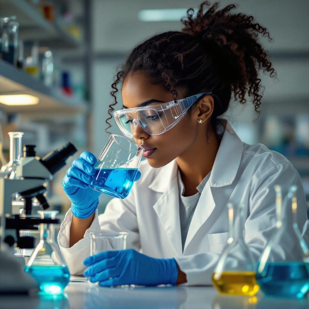 Science Student Smelling Chemical in Lab