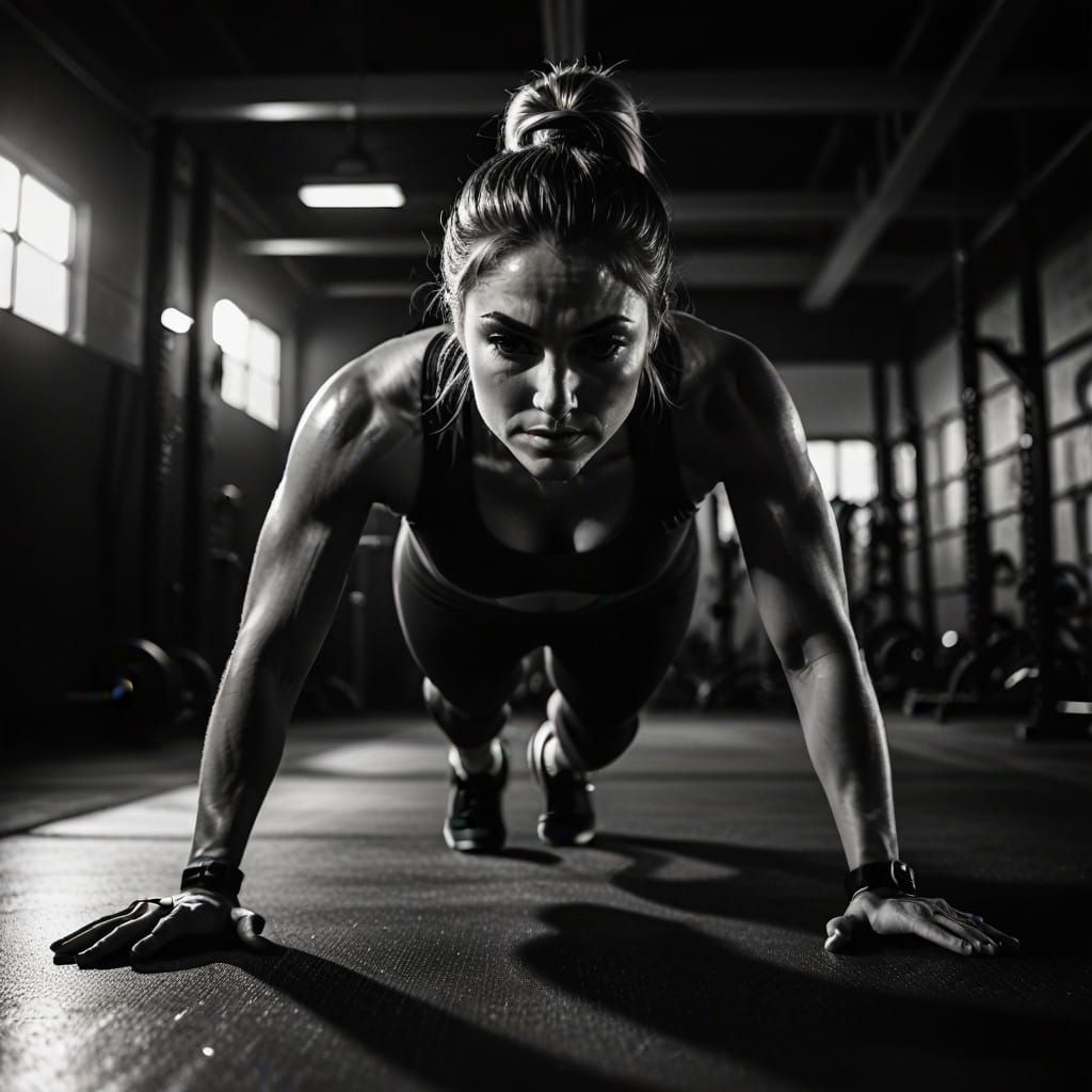 High Contrast Photo of Woman Doing Press-ups
