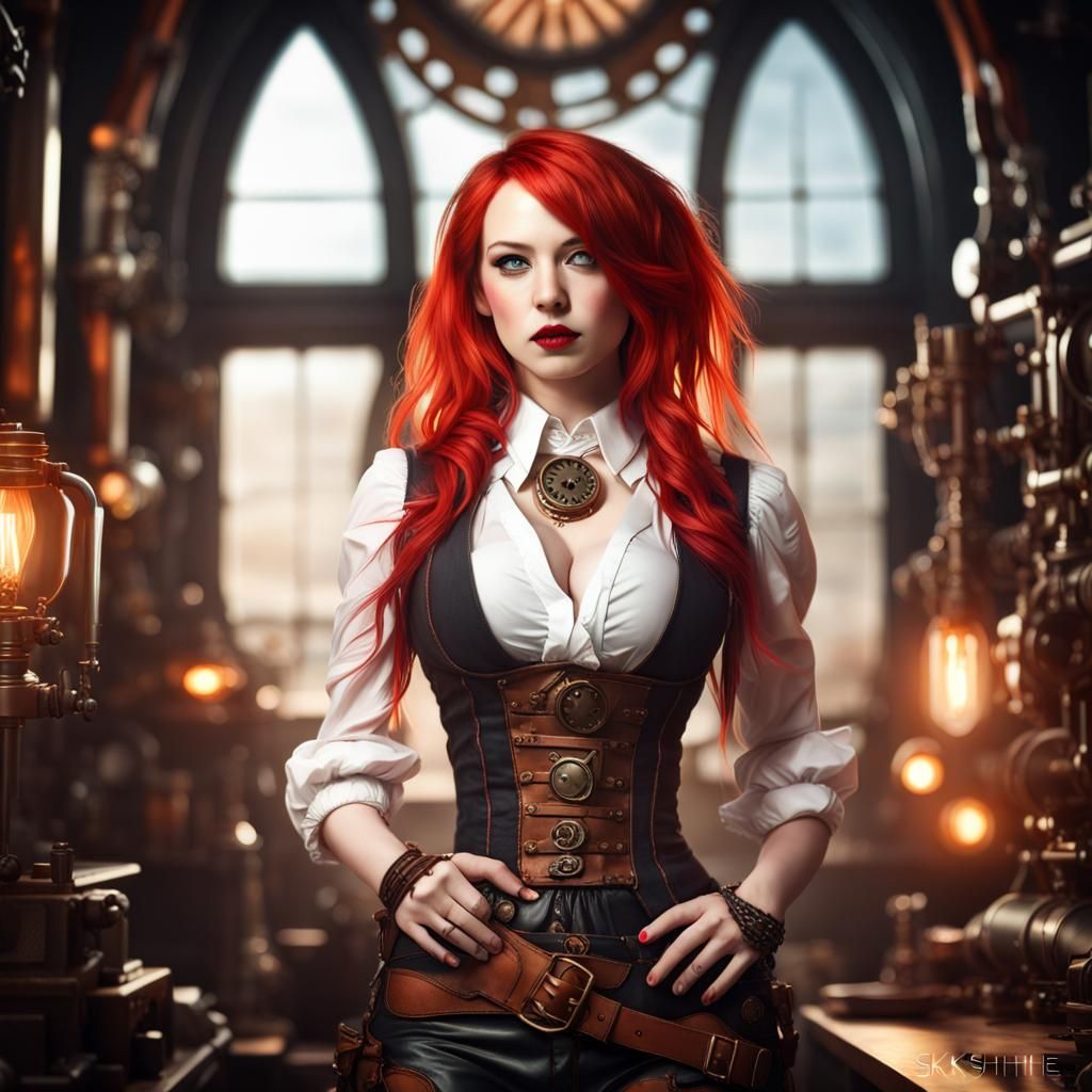 Steampunk Artificer Kitsune Girl with Red Hair